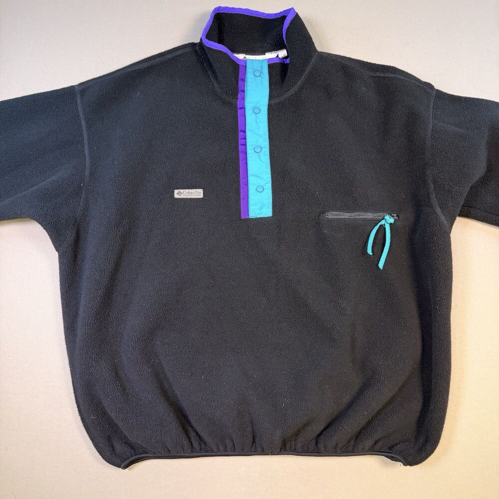 VTG 90s Columbia Fleece Pullover Mens XXL Made USA Black Teal Purple